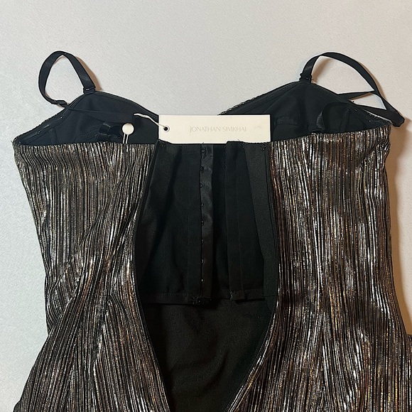 NEW Jonathan Simkhai Dylan Metallic Plissé Strapless Midi Dress Size 8 - Picture 7 of 16